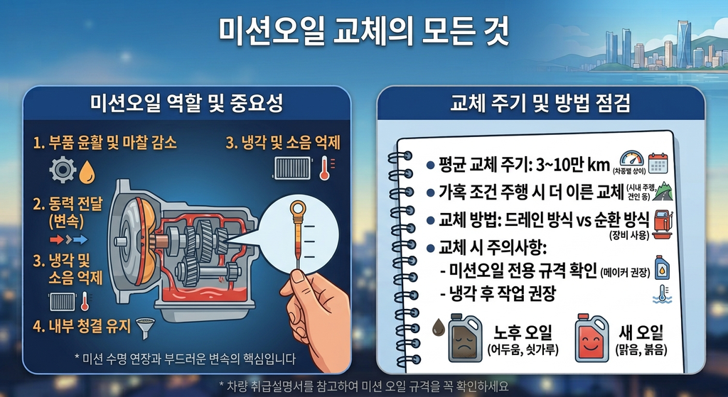 미션오일의 중요성과 교체 주기를 안내하는 사진