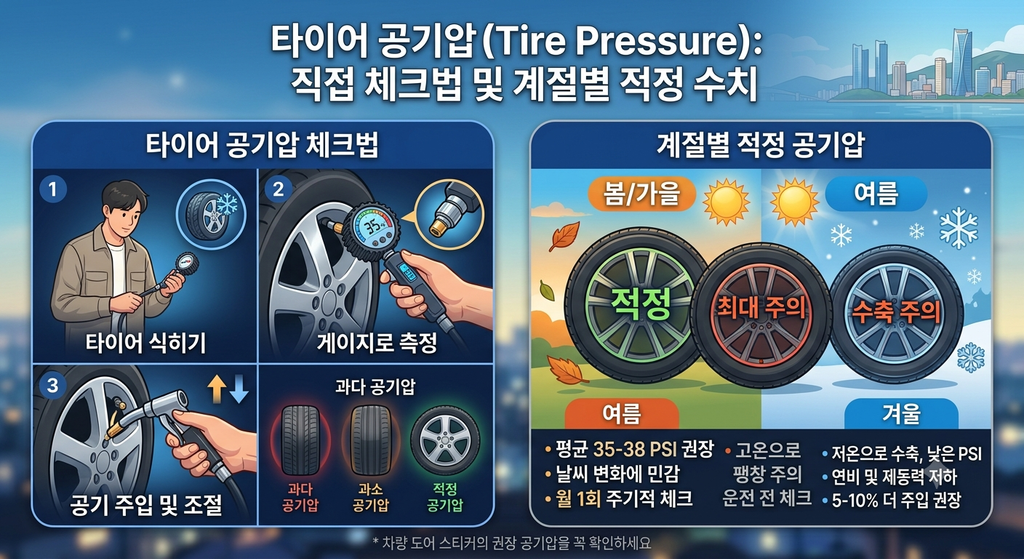 타이어 공기압 체크를 안내하는 이미지